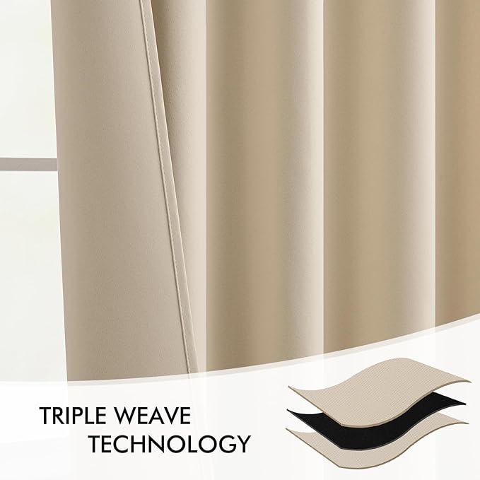 MIULEE Cream Beige Back Tab Light Blocking Curtains 72 Inch Length 2 Panels Set for Living Room Bedroom Privacy, Rod Pocket/Pinch Pleat Thermal Insulated Room Darkening Pleated Blackout Drapes