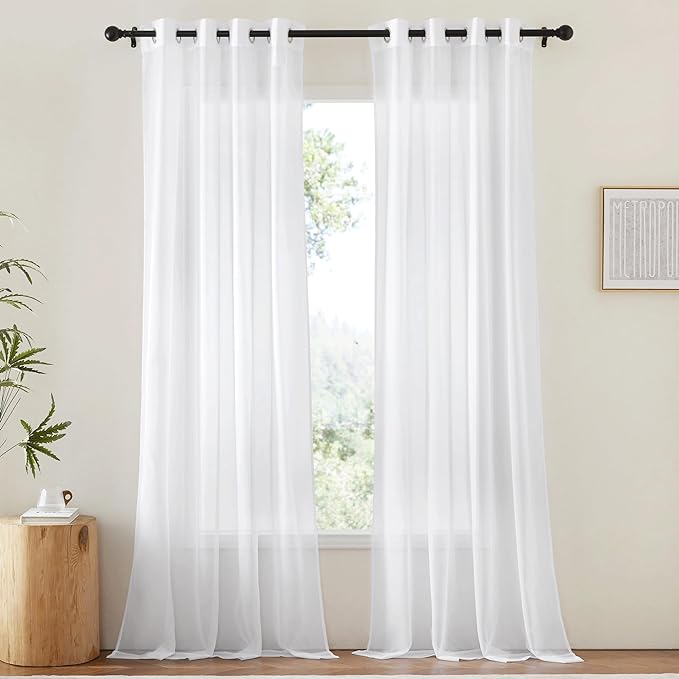 NICETOWN Voile Sheer Window Curtains 144 inch Extra Long, Grommet Elegant and Airy Drapes Translucent Window Treatments for Living Room/Bedroom, White, 2 Panels=108" Wide