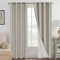 H.VERSAILTEX Linen Curtains 100% Blackout Curtains for Bedroom 90 inch Long Full Light Blocking Nature Linen Blended Window Curtains for Living Room Nickel Grommet (2 Panels, Stone)