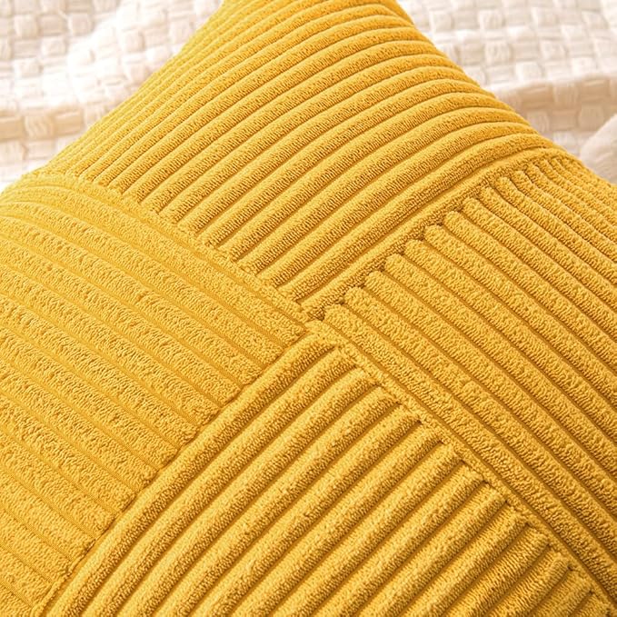 MIULEE Mustard Yellow Decorative Throw Pillow Covers 18x18 Inch for Couch Bed Sofa Pack of 2 Boho Farmhouse Throw Pillows Soft Cross Corduroy Patchwork Textured Cushion Cases