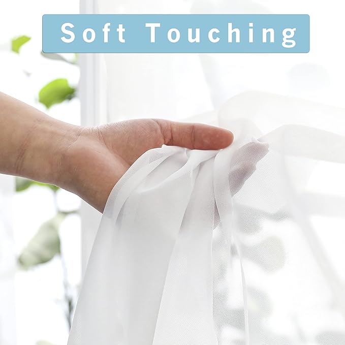 OWENIE White Sheer Curtains 96 Inches Long, Elegant Sheer Curtains for Bedroom, Window Voile Sheer Curtain Panels/Drapes/Treatment for Living Room, 2Pcs, Each 42" W x 96" L