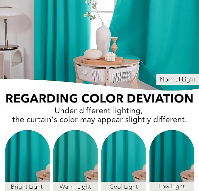 Deconovo Blackout Curtains, Thermal Insulated, W42 x L63 2 Panels, Back Tab, Machine Washable, Room-Darkening Drapes for Bedroom/Living Room Turquoise