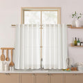 Nanspring 45 Inch Beige White Curtains Linen for Kitchen Short Window Semi Sheer Curtain Neutral Back Tab Rod Pocket Drapes Small Window for Cafe Bathroom 40 X 45,2 Panels