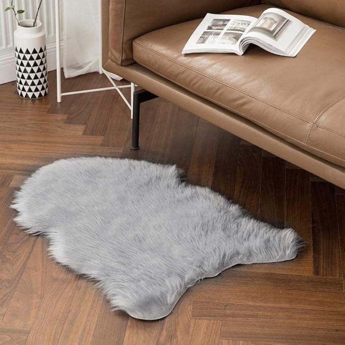 MIULEE Fluffy Rug Soft Shaggy Faux Fur Area Rug Luxury Plush Sheepskin Carpet for Bedroom Living Room Sofa Chair 2 x 3 Feet, Grey