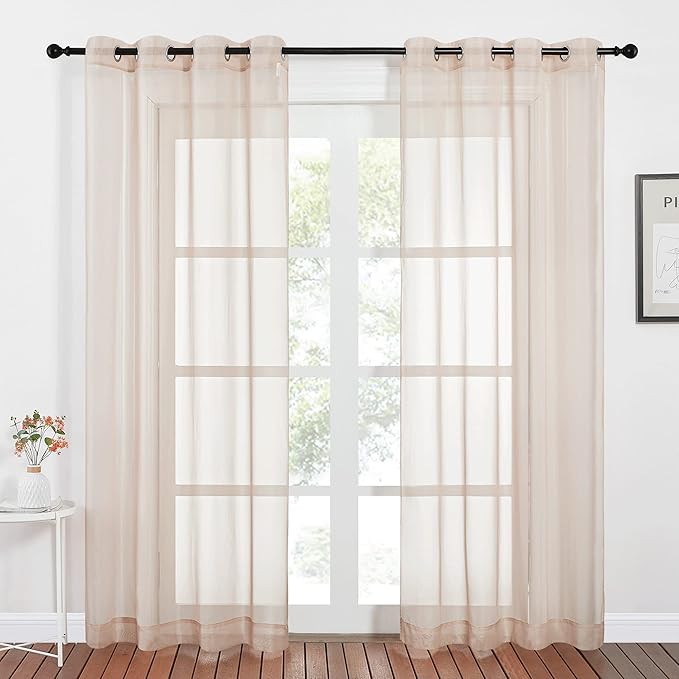NICETOWN Sheer Taupe Curtains for Bedroom 120 inches Long, Grommet Elegant Voile Sheer Window Treatment Airy & Lightweight Elegant Drape for Living Room, W54 x L120, 2 Panels