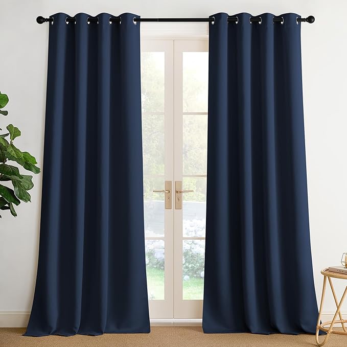 NICETOWN Room Darkening Draperies Curtains Panels, 2 Panels Navy Blue W52 x L108
