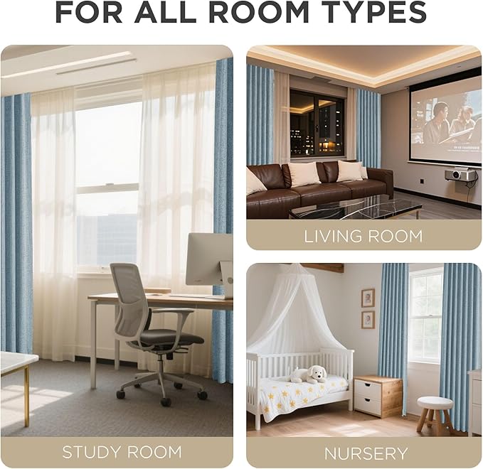 Joydeco Blackout Curtains for Bedroom - 100% Light Blocking 2 Panels Sky Blue Drapes 42" W x 90" L, Thermal Insulated Room Darkening Curtains, Linen Textured for Living Room, Rod Pocket & Back Tabs