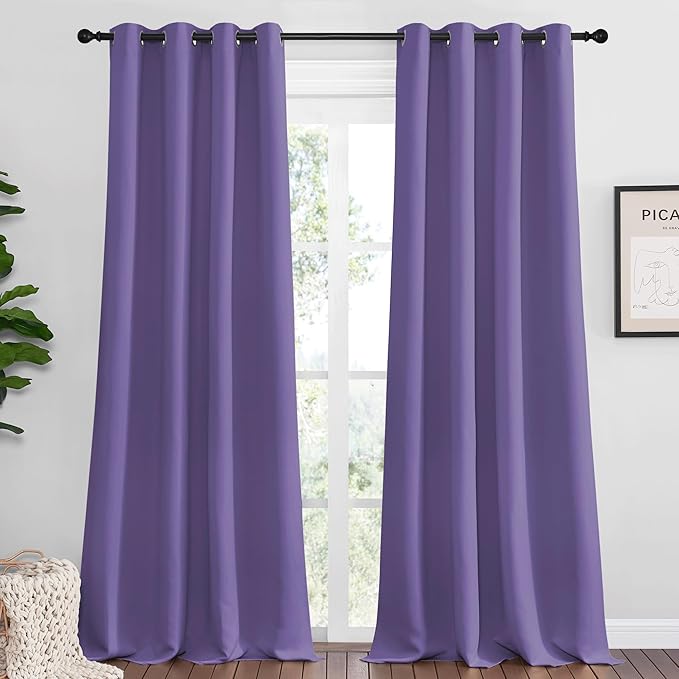 NICETOWN Lilac Purple Blackout Curtains 102" Long, 55" Wide, 2 Pieces for Office, Dining, Guest Room - Sound Reducing, Heat and Cold Block Panels for Modern Decorative