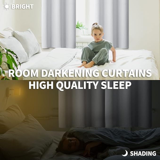BGment Room Darkening Curtains for Bedroom - Grommet Thermal Insulated Window Treatments Light Blocking Curtains for Living Room, Each 46 x 84 Inch, Greyish White