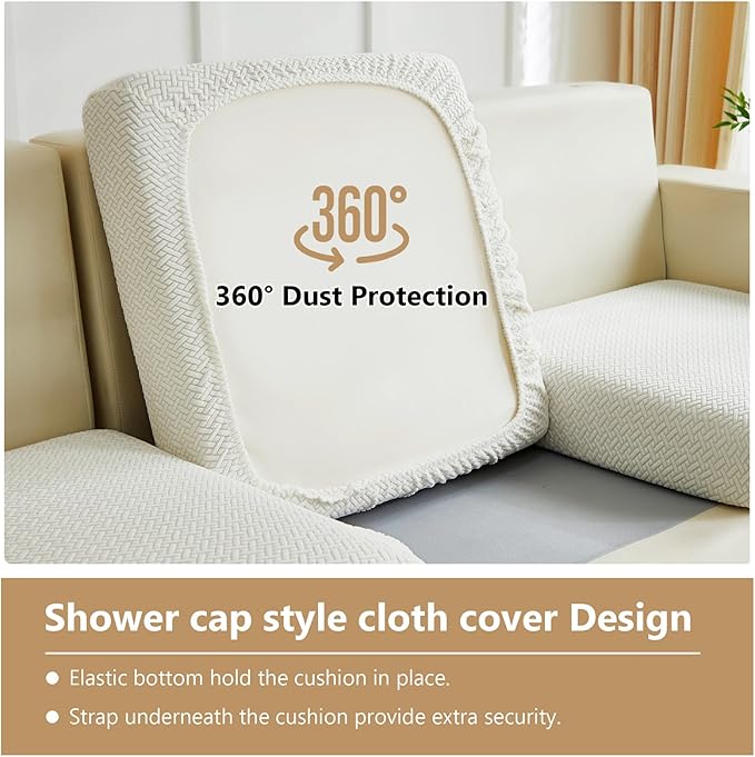 Couch Cushion Covers for Sofa Couch Covers Wear-Resistant Universal Sofa Cover Washable Stretch for Sectional Slipcovers (Texture-Cream White,Large Single Seat Cover)