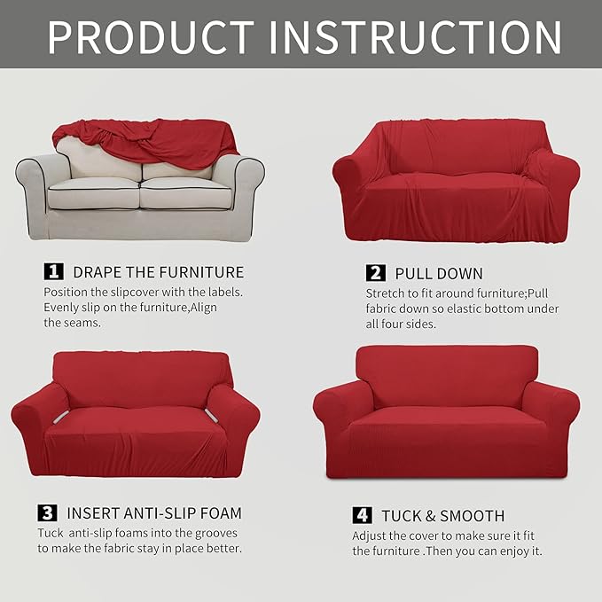 Easy-Going Stretch Oversized Chair Sofa Slipcover 1-Piece Couch Sofa Cover Furniture Protector Soft with Elastic Bottom for Kids Spandex Jacquard Fabric Small Checks Christmas Red