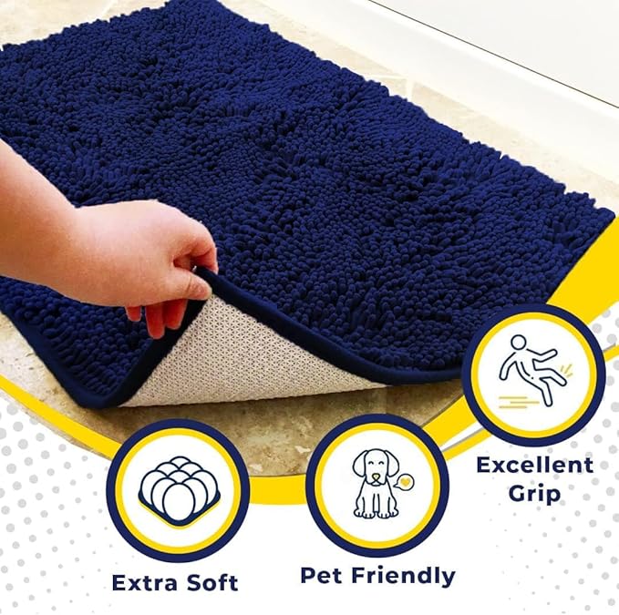 Muddy Mat® | Super Absorbent Door Mat Indoor, Microfiber Quick Dry Chenille Entryway Rug, Non-Slip Front Door Mat, Indoor Mats for Entryway, Machine Washable Pet Rug, Navy Blue 16"x24"
