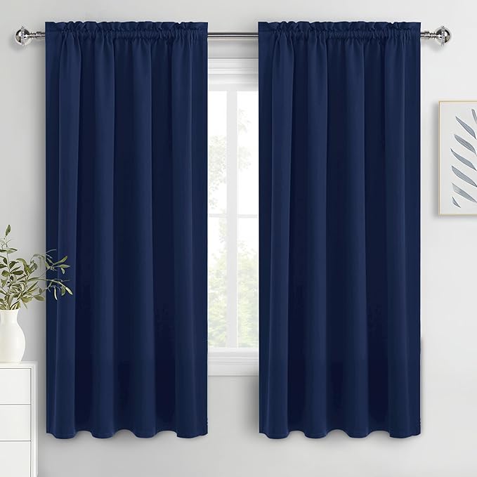 DWCN Blackout Curtains 63 Inch Length for Bedroom 2 Panels Set, Room Darkening Insulated Thermal Drapes for Living Room, Rod Pocket Window Treatment for Kids Boys Room (W52 x L63 Inch, Navy Blue)