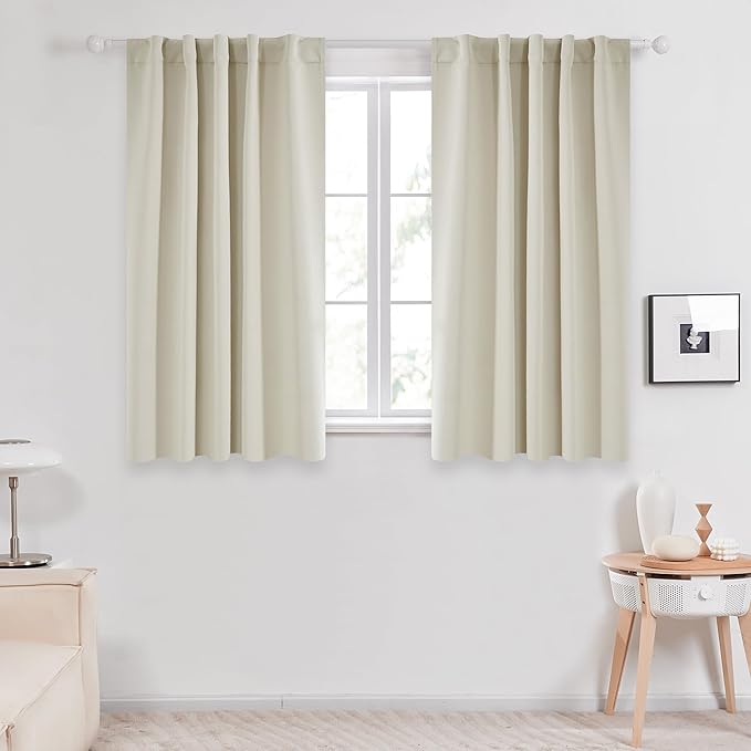 Deconovo Short Blackout Curtains for Small Windows Thermal Insulated Rod Pocket and Back Tab Curtains 42Wx45L Inch Light Beige 2 Panels