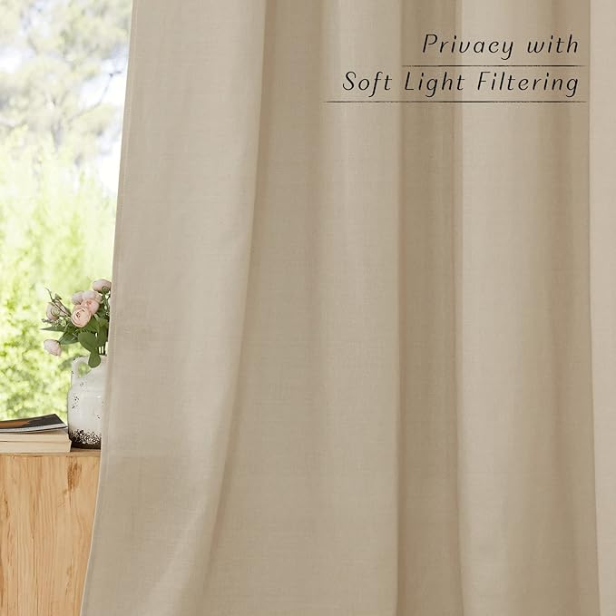 NICETOWN Flax Angora Linen Curtains for Room Divider, Grommet Top Thick Flax Semi Sheer Vertical Drapes Privacy Assured with Light Filtering for Sliding Glass Door, W68 x L84, 2 Pieces