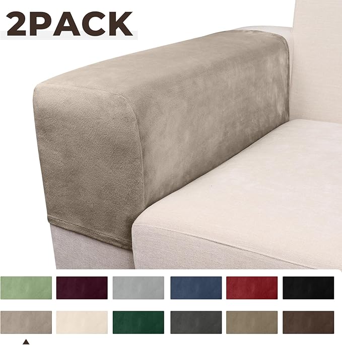 Couch Arm Covers 2 Pcs Sofa Armrest Covers Stretch Couch,Armrest Cover for Chairs Scratch-Resistant Sofa Arm Cover Armchair Slipcovers,Taupe