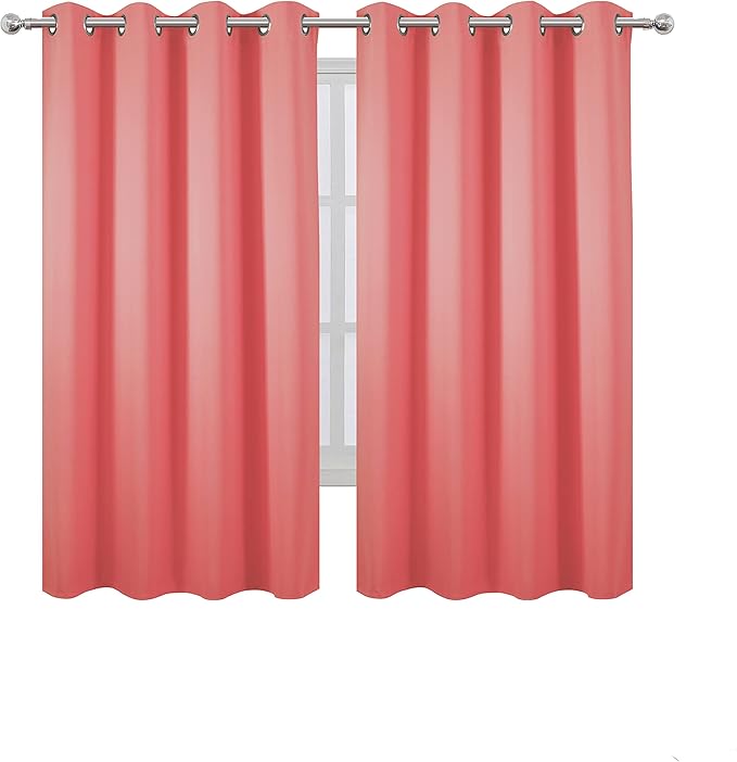 LEMOMO Coral Blackout Curtains 52 x 63 Inch Length/Set of 2 Curtain Panels/Thermal Insulated Room Darkening Blackout Curtains for Bedroom