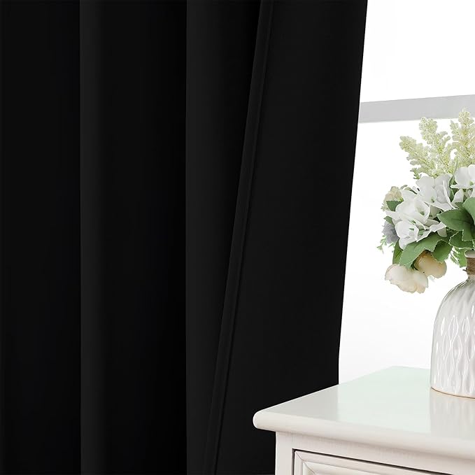 CUCRAF Black Blackout Curtains 72 inch Length 2 Panels Set, Rod Pocket Room Darkening Drapes for Bedroom Living Room, Insulated Thermal Light Blocking Window Curtain (W52 x L72 Inch)