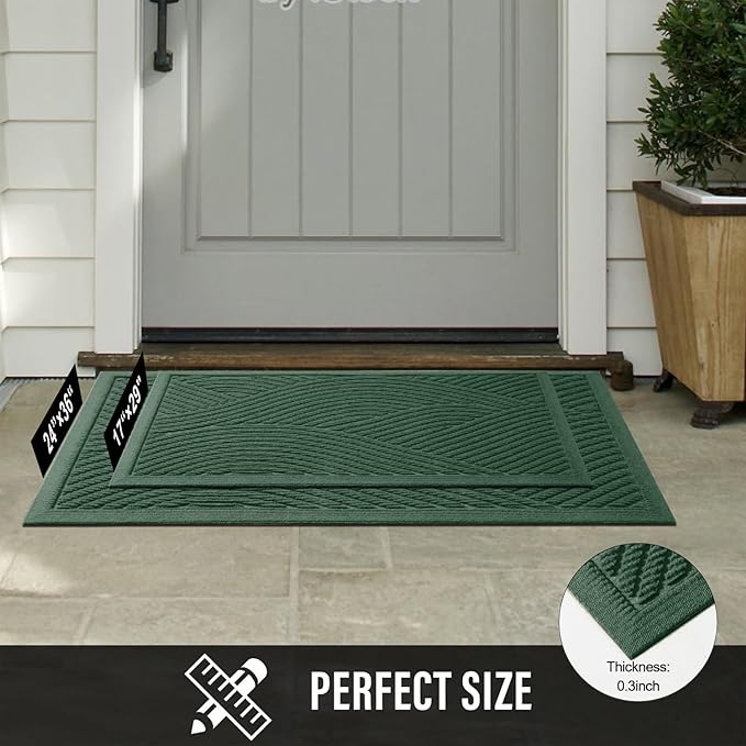 HIYARD Sturdy Front Door Mat, Absorbent Muddy Dirt Resist Welcome Door Mats Outdoor Indoor, Stain and Fade Resistant, Non-Slip Backing Entry Mat Low Profile Doormat for Entryway, 36×24, Green