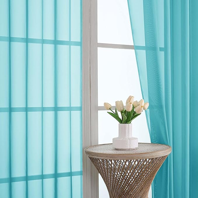 OVZME Turquoise Sheer Curtains 120 Inches Long 2 Panels Set, 59 Inch Extra Wide Soft Airy Lightweight Sheer Curtains for Living Room, Farmhouse Voile Filmy Rod Pocket Drapes, 59Wx120L Inches