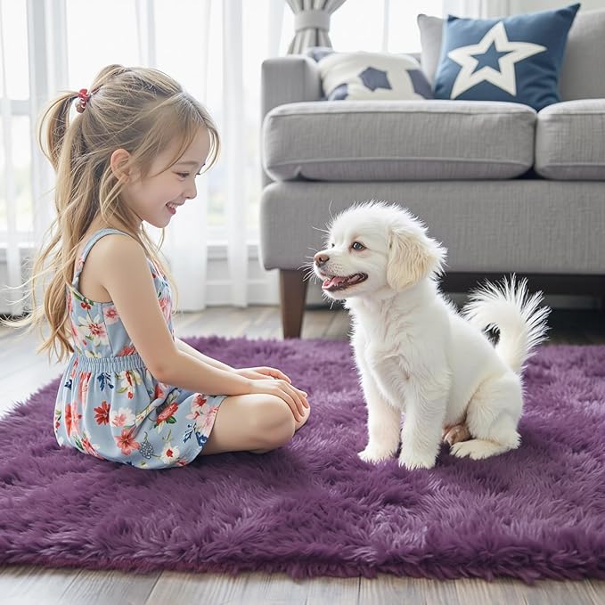 Rugs for Living Room 5x8, Alfombras para Salas Shag Large Plush Soft Area Rug, Shaggy Carpets for Bedroom, Kids Boys Girls Home Decor Aesthetic(Grape Purple, 5 x 8)