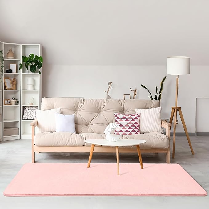Amearea Modern Soft Hallway Runner Rug, 2x6 Feet Washable Runner Rugs for Hallway, Pink Fluffy Rug Bedroom Bedside Rugs, Non Slip Memory Foam Rug Carpet for Entrance Kitchen Living Room Decor