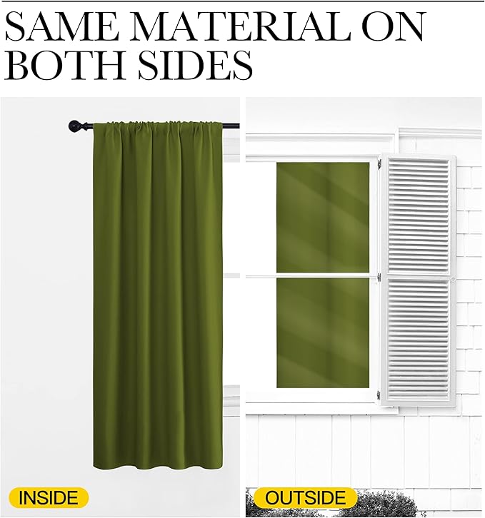 NICETOWN Blackout Curtains for Living Curtains, Olive, 2 Panels, 29 by 30, Room Darkening Window Curtain Panels, Easy-Care Solid Thermal Insulated Draperies/Drapes for Daughter Room