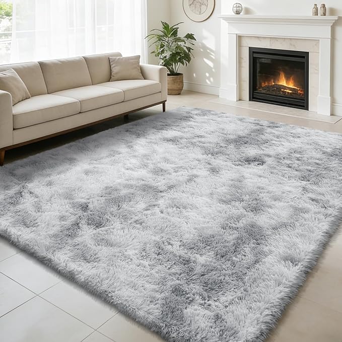 Shag Area Rug for Bedroom 4x6,Fluffy Area Rugs for Living Room,Soft Fuzzy Rug Non-Shedding Indoor Plush Carpet for Kids Bedroom Nursery Dorm Home Decor,Tie-Dyed Grey