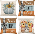 Fall Decorations for Home,Fall Pillow Covers 18 x 18 Inch Set of 4, Hello Autumn Pumpkin Mason Jar Thankful Decor, Cushion Cases for Farmhouse Home Party Sofa Couch