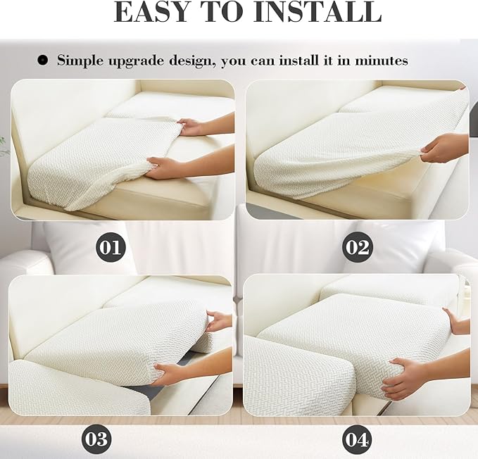 Sofa Covers Couch Covers for Sofa Pet Friendly Couch Cushion Covers Universal Sofa Covers Washable Stretch Slipcovers for Sectional Sofa (Texture Ivory White,Chaise Cover)