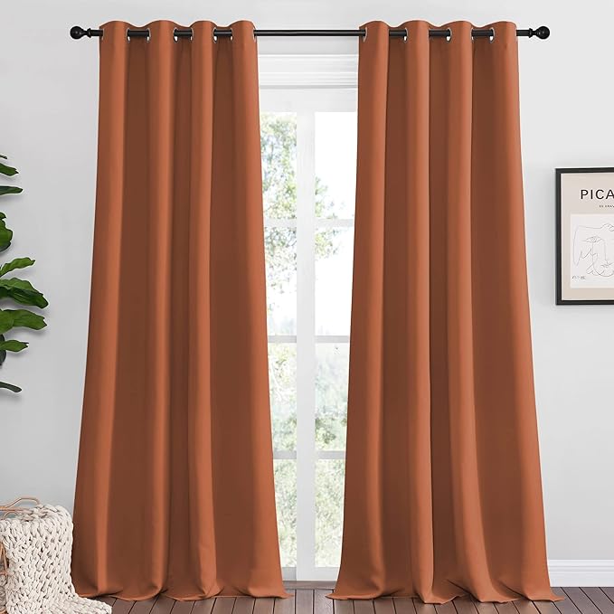 NICETOWN Burnt Orange Blackout Curtains for Sliding Door - 55 by 102, 2 Pieces, Blocking Out Sunlight Window Treatment Modern Design Grommet Curtain Panels for Dining Room