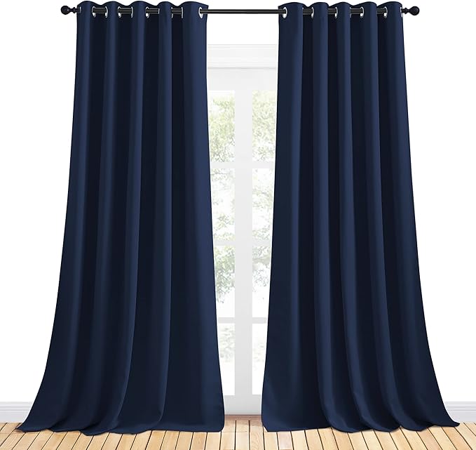 NICETOWN Blackout Draperies Curtains, All Season Thermal Insulated Solid Grommet Top Blackout Curtains/Drapes for Kid's Room (Navy, 1 Pair, 70 x 95 inches)