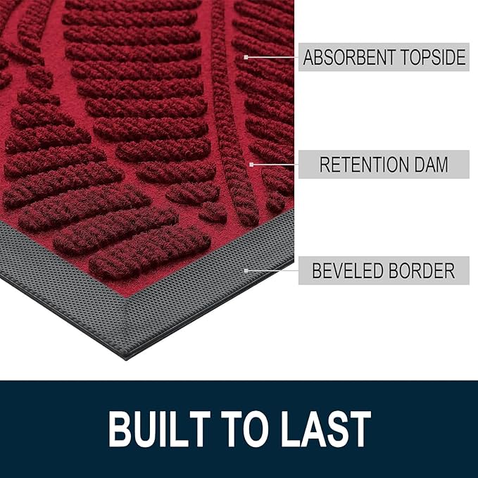 Colorxy Waterproof Doormat, Sturdy Natural Rubber Front Indoor Mat, Non Slip Low Profile Indoor Outdoor Door Mats, Stain and Fade Resistant Floor Mats, Easy Clean Patio Entry Mat, 47''x24'', Burgundy