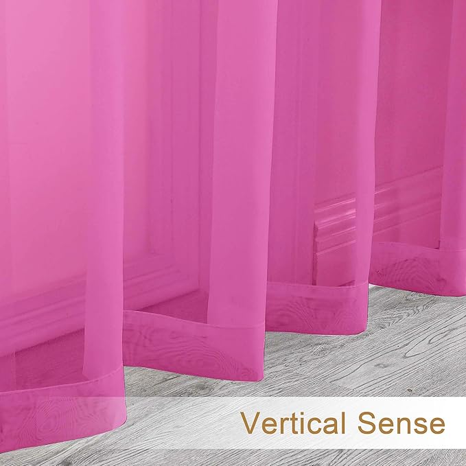 Chyhomenyc Sheer Curtains 54 Inch Long 2 Panels Set, Light Filtering Short Soft Airy Short Cafe Curtains, Modern Rod Pocket for Dinning Living Room Bedroom, Each 42Wx54L in, 2PCS, Hot Pink