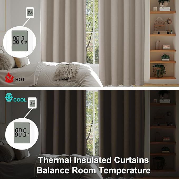 Simplebrand Ava Stone Short 24 Inches Blackout Curtain 2 Panels Set, Half Window Rod Pocket Privacy Curtain Tiers for Kitchen, Curtains Blackout for Bathroom Shades, W30 x L24 Inch, Stone