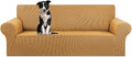 KEKUOU Stretch Oversized Sofa Slipcover 1 Piece Couch Sofa Cover (94"-110") Furniture Protector 4 Seater Sofa with Elastic Bottom for Kids,Pet.Jacquard Checked Pattern Fabric(X Large,Golden)
