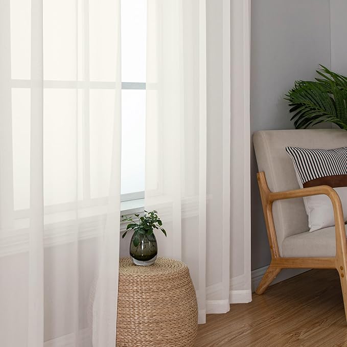 Chyhomenyc Ivory Sheer Curtains 84 Inches Long, Light Filtering Solid Color Window Sheer Curtain Panels, Elegant Rod Pocket Curtains Drapes for Living Room Bedroom, 2 Panels, 42" W x 84" L