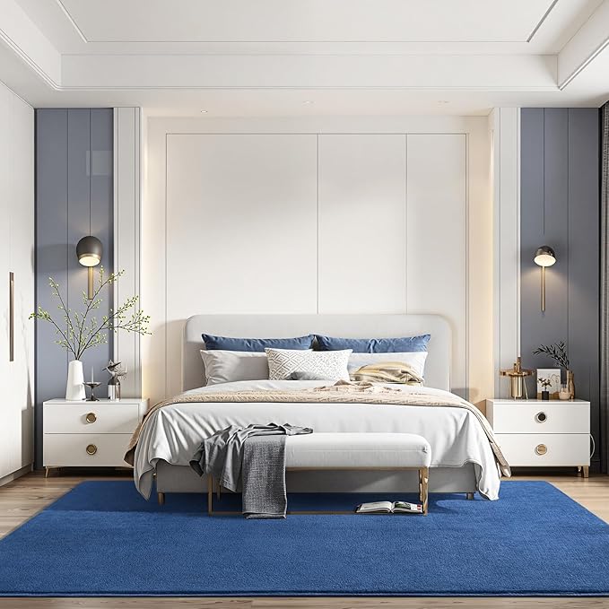 Amearea Large Modern Area Rugs for Bedroom Living Room, 6x9 Feet Blue Thickened Memory Foam Rug, Fluffy Indoor Washable Rugs Non Slip Minimalist Carpet for Boys Girls Dorm Nursery Room Decor