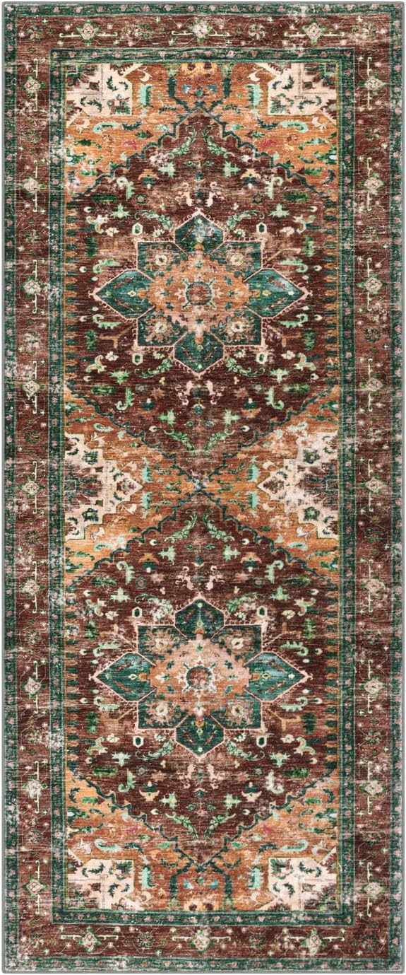 Yamaziot Washable Runner Rug, 2x5 Non-Slip Boho Vintage Hallway Rug Runner with Rubber Backing, Stain Resistant Distressed Carpet Runner for Bedroom, Kitchen, Laundry, Entrance