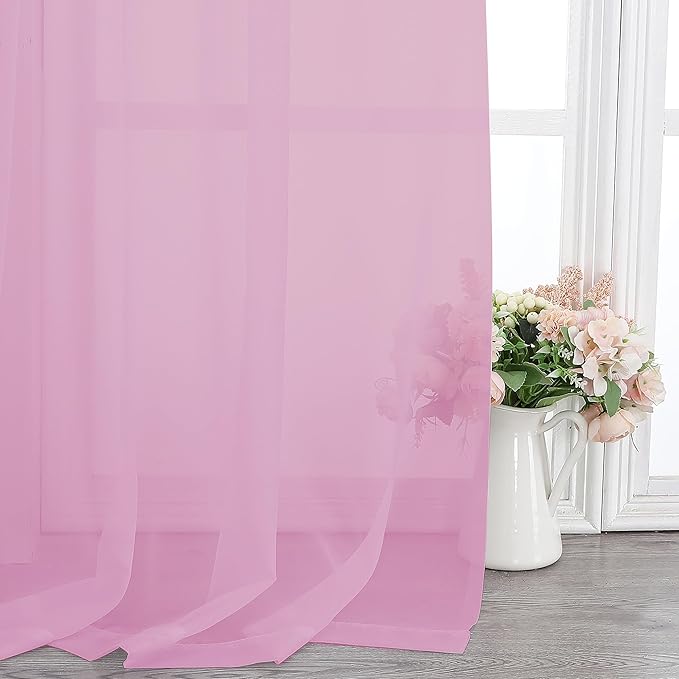 Chyhomenyc Light Pink Sheer Curtains 84 Inch Length 2 Panels, Light Filtering Cute Voile Pink Window Curtain Drapes for Girls Room，Each 42Wx84L Inches