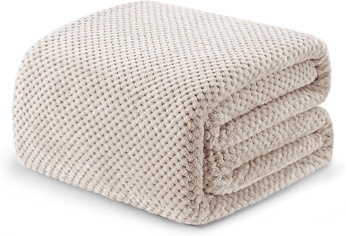 Exclusivo Mezcla Fleece Throw Blanket Extra Large, Super Soft and Warm Blankets for Couch, Sofa and Bed Waffle Textured, Cozy, Fuzzy and Lightweight (Tan, 50x70 Inches)
