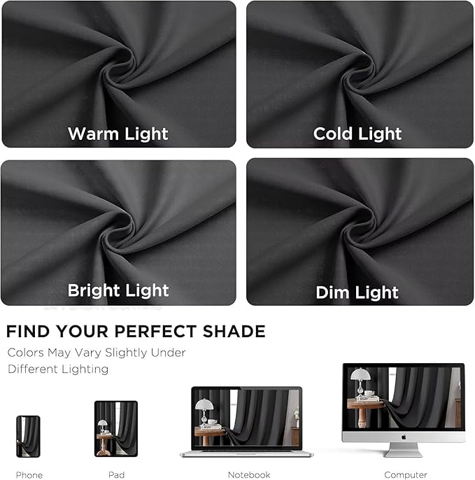 Joydeco Blackout Curtains 63 Inch Length 2 Panels Set, Thermal Insulated Long Curtains& Drapes 2 Burg, Room Darkening Grommet Drapes for Bedroom Living Room Window (Grey, W52 x L63 Inch)