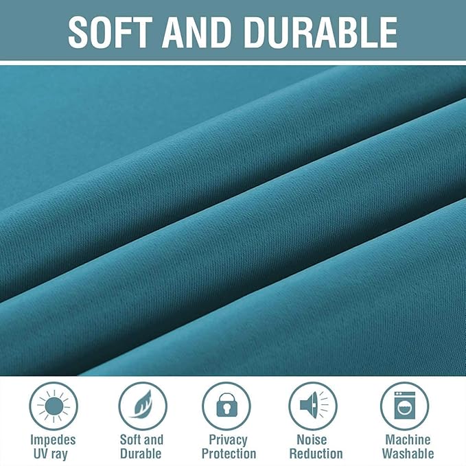 H.VERSAILTEX Blackout Curtain for Living Room Small Window Kitchen Blackout Curtains 45 inch Length Energy Saving Solid Grommet Blackout Drape, One Panel, Turquoise Blue, 52" W x 45" L