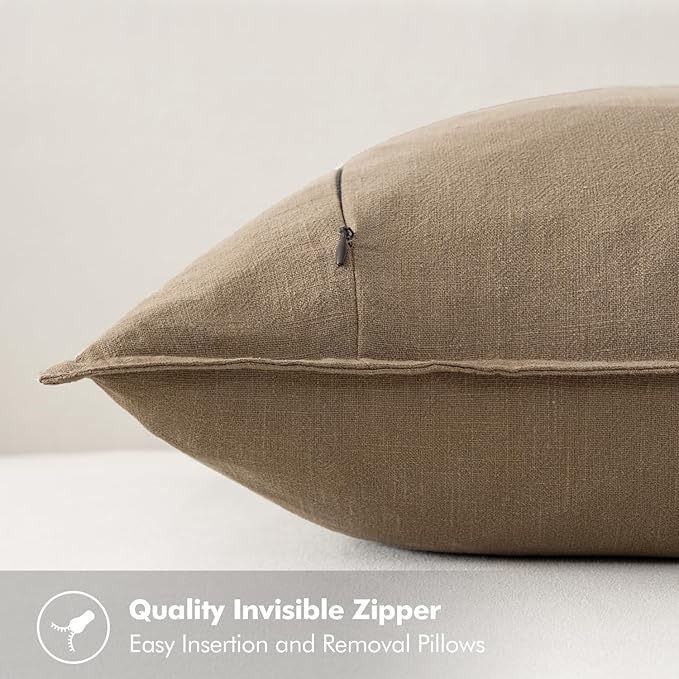 MIULEE Decorative Linen Euro Sham Pillow Covers 22x22 Inch Khaki Boho Farmhouse Neutral Winter Couch Throw Pillows for Bed Pack of 2 Accent Modern Pillowcase Sofa Livingroom Home Decor
