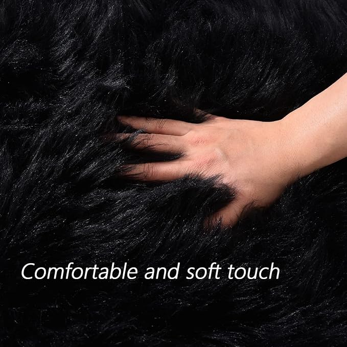 Latepis 9 x 12 Area Rug for Living Room Black Fur Faux Sheepskin Fluffy Rug for Bedroom Big Shag Carpet for Living Room Shaggy Rugs Rectangle