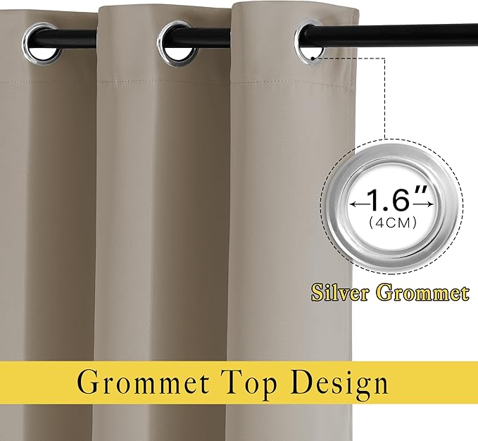 NICETOWN Taupe Room Darkening 102 inch Curtains, Grommet Thermal Curtains Weighted Window Treatments for Living Room/Farmhouse, W46 x L102, 2 Panels