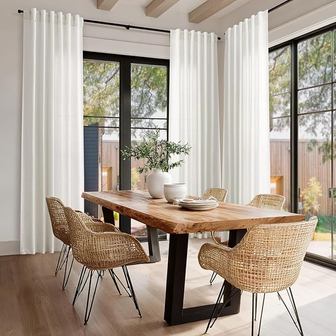 Nanspring Light Filtering Linen Curtains 72 inches Long for Bedroom/Living Room Linen Textured Semi Sheer Back Tab and Rod Pocket Boho Curtains for Small Window Cream 34 x 72 Inch,2 Panels