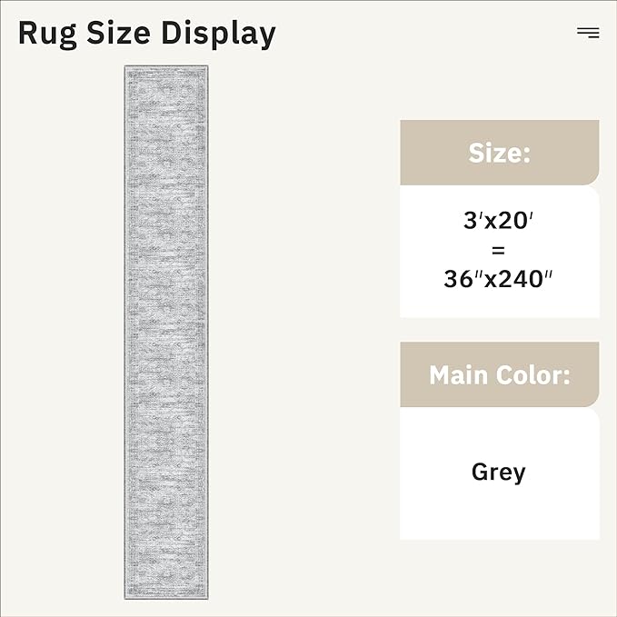 Soalmost 3x20 Hallway Runner Rug - Extra Long Carpet Runners for Hallways 20ft Non Slip Stain Resistant Rugs Runner for Living Room Bedroom 20 Feet Floor Carpet for Kitchen, Grey
