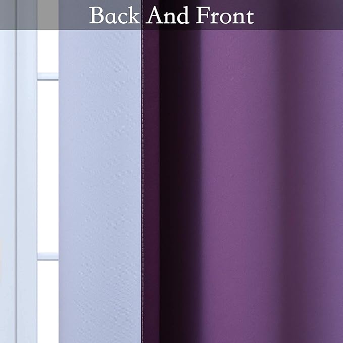 SimpleHome Ombre Room Darkening Curtains for Bedroom, Gradient Purple to Grey White Light Blocking Thermal Insulated Grommet Window Curtain/Drapes for Living Room,2 Panels, 42x63 inches Length