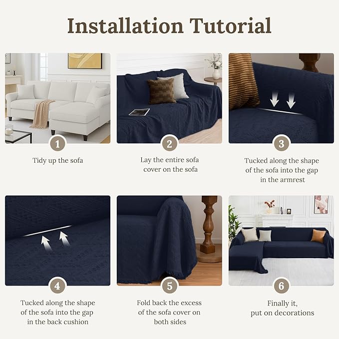 HOMERILLA Sectional Couch Covers for Sectional Sofa L Shaped Sofa Cover Blanket 2 Pieces L Shape Furniture Protector for Pets Dogs(Midnight Blue, XX-Large)